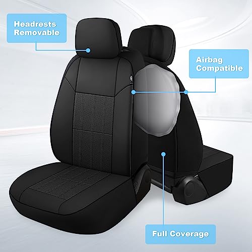 VarCozy Faux Leather Car Seat Covers Full Set, Front Seat Covers and Split Rear Bench Seat Covers for Car, Universal Seat Covers for SUV, Sedan, Automotive Interior Covers, Airbag Compatible, Black - Image 5