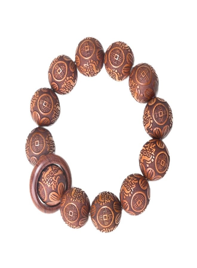 Hondark Natural Wooden Bracelet Adult Spring Bracelet Bead Dia. 0.8 inch 12 Beads 1pc (AnimalEngrave) - Image 2