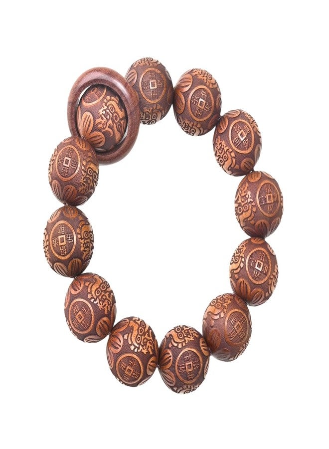 Hondark Natural Wooden Bracelet Adult Spring Bracelet Bead Dia. 0.8 inch 12 Beads 1pc (AnimalEngrave) - Image 3