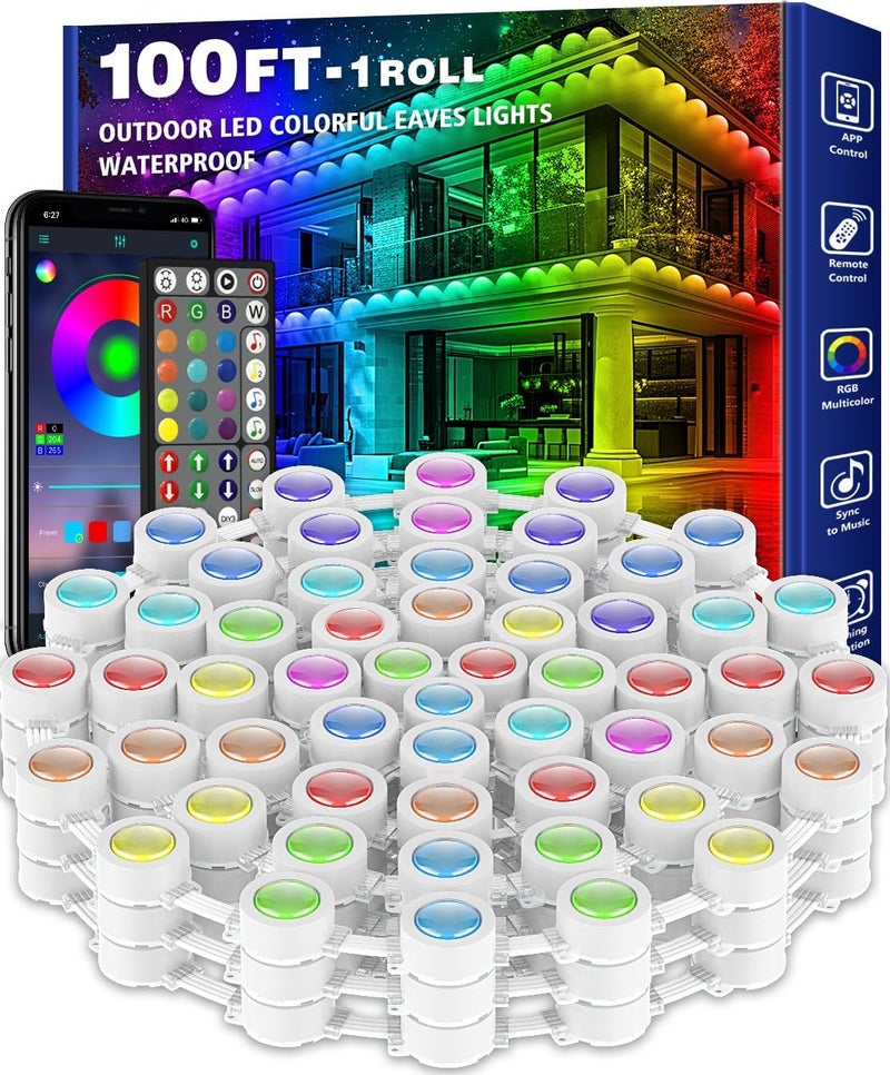 Sinley 100FT Permanent Outdoor RGB Lights,Waterproof Smart LED Eaves Lights with App/Remote Control,for Christmas and All Holiday Decor,Daily and Accent Lighting,House Roof and Garden Lighting - Image 1