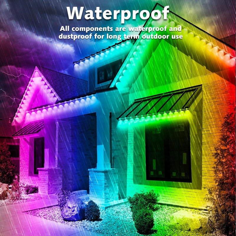 Sinley 100FT Permanent Outdoor RGB Lights,Waterproof Smart LED Eaves Lights with App/Remote Control,for Christmas and All Holiday Decor,Daily and Accent Lighting,House Roof and Garden Lighting - Image 2