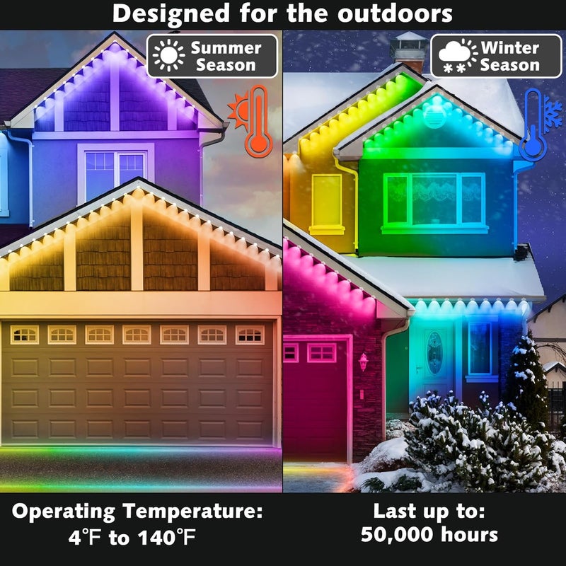 Sinley 100FT Permanent Outdoor RGB Lights,Waterproof Smart LED Eaves Lights with App/Remote Control,for Christmas and All Holiday Decor,Daily and Accent Lighting,House Roof and Garden Lighting - Image 4