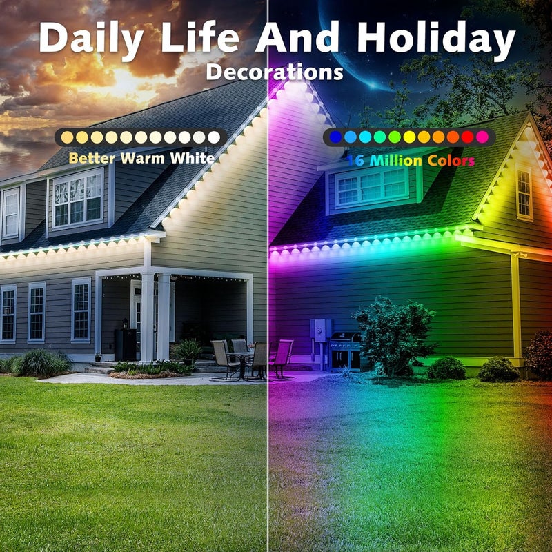 Sinley 100FT Permanent Outdoor RGB Lights,Waterproof Smart LED Eaves Lights with App/Remote Control,for Christmas and All Holiday Decor,Daily and Accent Lighting,House Roof and Garden Lighting - Image 5