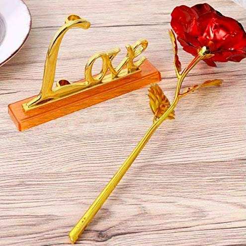 A ONE CREATIONS Artificial Flowers Red Rose with Love Stand (Red;Gold//1 Golden Red Rose 1 Love Stand) - Image 2