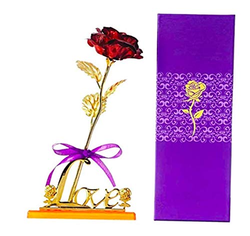 A ONE CREATIONS Artificial Flowers Red Rose with Love Stand (Red;Gold//1 Golden Red Rose 1 Love Stand) - Image 3
