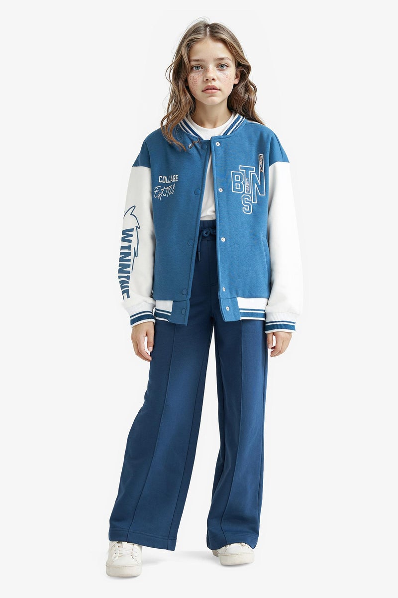 DeFacto Blue Girl Girl College Collar Printed Bomber Jacket Casual - Image 2