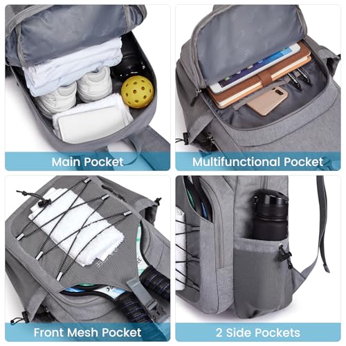 G4Free Lightweight Pickleball Bag Pickleball Backpack for Women and Men Adjustable Padel Bag Fits 2 to 4 Paddles Shoulder Daypack for Sports lightgrey Backpack - Image 3