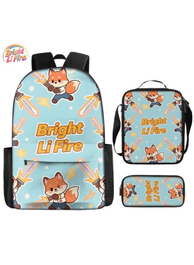 Bright Li Fire Three-piece set of cartoon bags, easily cope with various occasions (students, children, friends' outings, mountain climbing, schooling, etc.) | Backpack + hand-held + stationery bag | School season/holiday gifts - 104 - Image 1