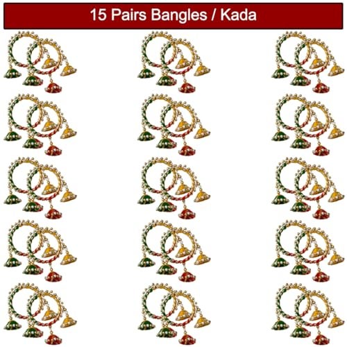 Saugat Traders Return Gift for Women for Pooja Bulk Varalakshmi Vratham, Wedding, Haldi Ceremony, Mehndi Function, Bridal Shower Gifting, Traditional Bangles with Latkan (15 Pairs) - Image 2