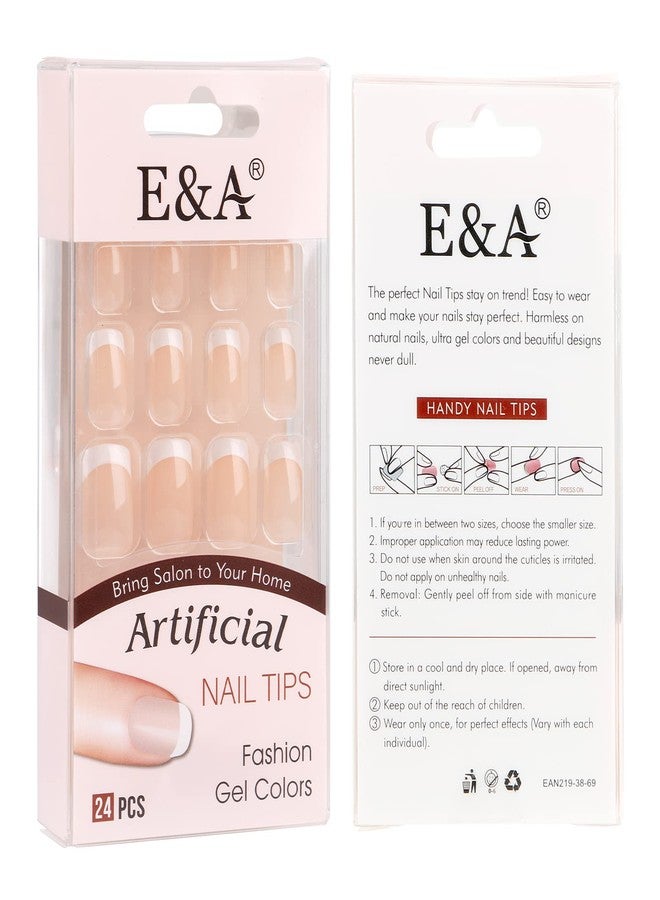 EA E&A 24Pcs Short French Press On Nails For Woman, Full Cover French Tip Press On Nails Short Acrylic Fake False Nail Tips 12 Sizes - Image 2