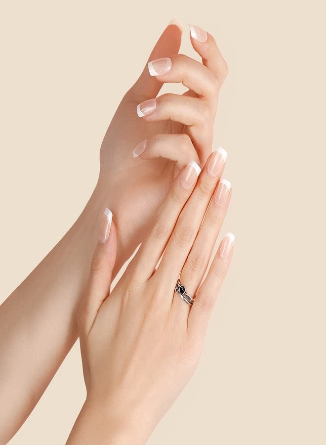 EA E&A 24Pcs Short French Press On Nails For Woman, Full Cover French Tip Press On Nails Short Acrylic Fake False Nail Tips 12 Sizes - Image 5