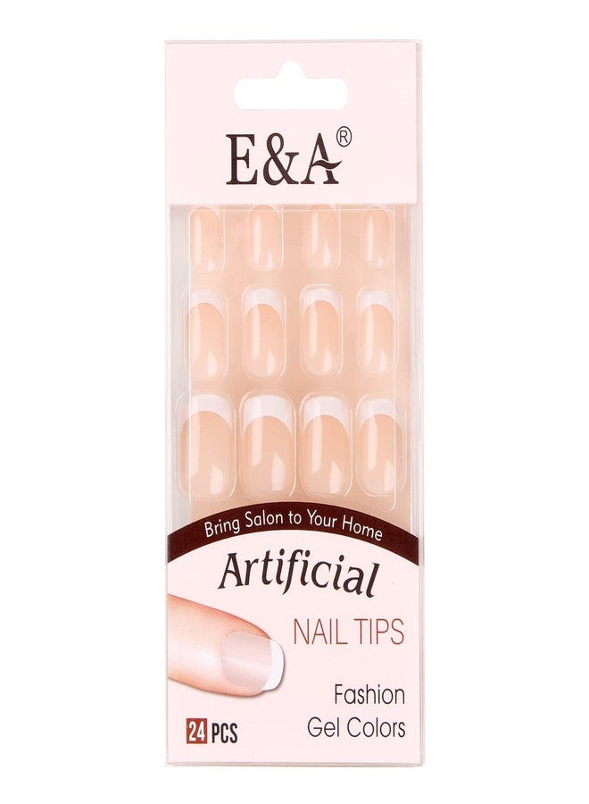 EA E&A 24Pcs Short French Press On Nails For Woman, Full Cover French Tip Press On Nails Short Acrylic Fake False Nail Tips 12 Sizes - Image 1