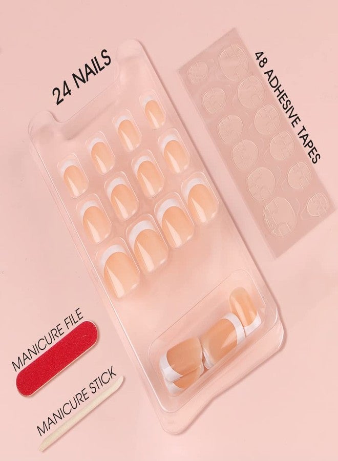 EA E&A 24Pcs Short French Press On Nails For Woman, Full Cover French Tip Press On Nails Short Acrylic Fake False Nail Tips 12 Sizes - Image 3