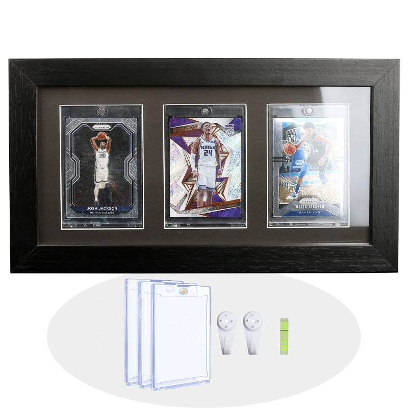 Bivitre Bivitre Trading Card Display Frame  Wall Mount Baseball Card Display Case with UV Protection Magnetic Card Holder for 3 Standard Cards Display for Basketball Football Hockey Pokemon MTG Yugioh 