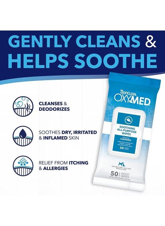 TropiClean - Oxymed Soothing Allover Cat & Dog Wipes For Paws And Butt, Anti Itch Relief For Dogs & Cats 50 Count - Image 1