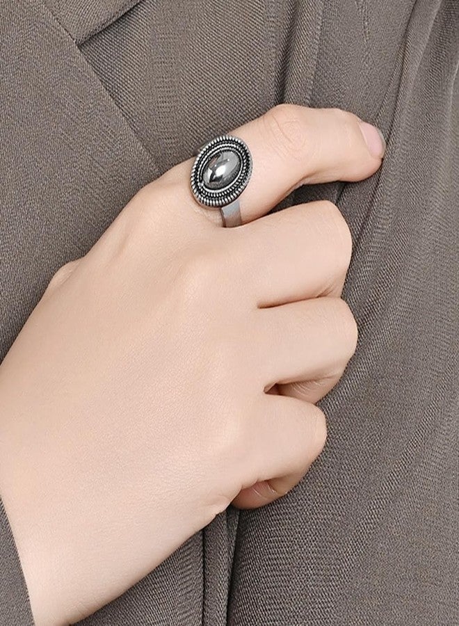 جود خاتم زفاف بيضاوي الشكل من الفولاذ المقاوم للصدأ بتصميم كلاسيكي عتيق من جود جولرز (فضي، 7) - Image 4