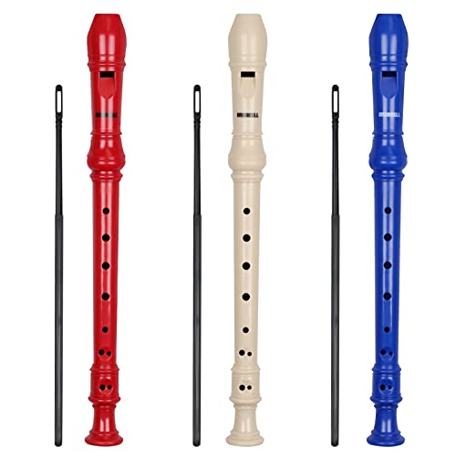 MUSCELL Recorder Instrument8 Holes German Soprano Recorder Musical Instruments for KidsAdults3 packsNaturalBlueRed