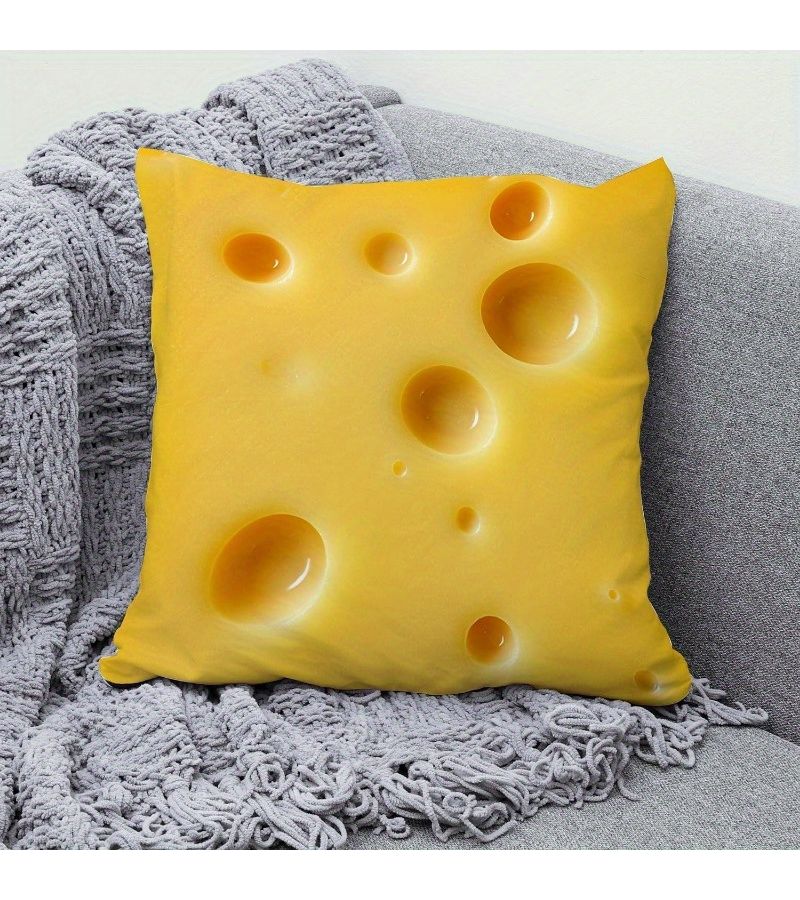 20 Inch Cheese Enthusiast Funny Swiss Cheese Design Pillowcase Melting Cheese And Hole Pattern Zipper Closure Machine Washable Soft Cushion Cover Suitable For Kitchen Home Decoration Gift For Chef Baker Hostess Mom Wife Sister Foodie - Image 2