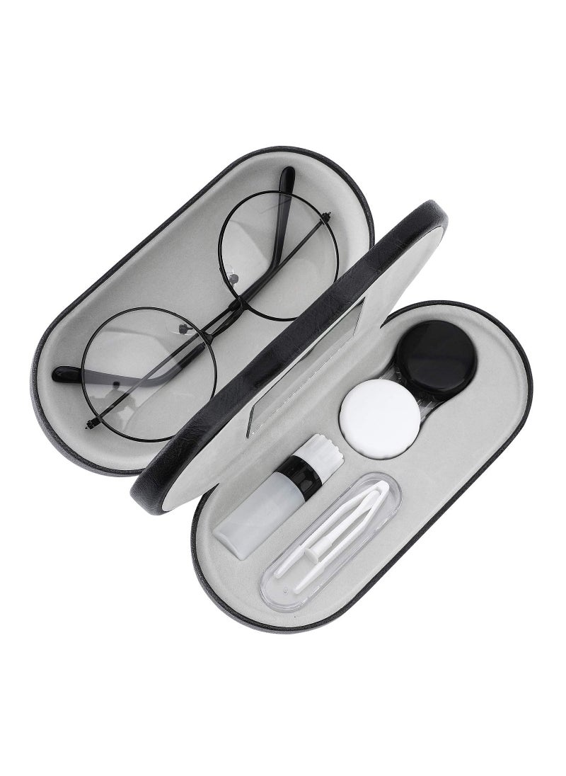 KASTWAVE Double Eyeglass Case, KASTWAVE Contact Lens Case with Mirror Tweezers Remover, 2 in 1 Double Sided Portable Contact Lens Box Holder Container Soak Storage Kit Sunglasses Pouch for Men & Women  - Image 1