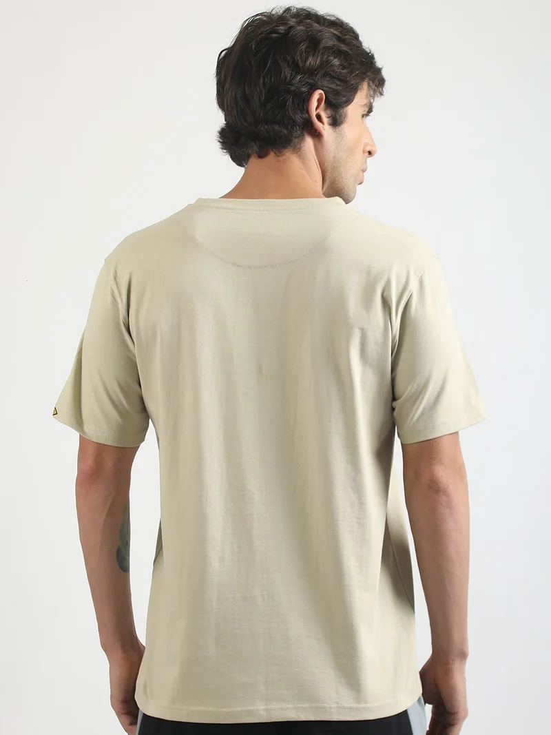 Maniac  Maniac Mens Printed Round Neck Half Sleeve Brown and Beige Cotton Polo Tshirt for Men | Best Price UAE
