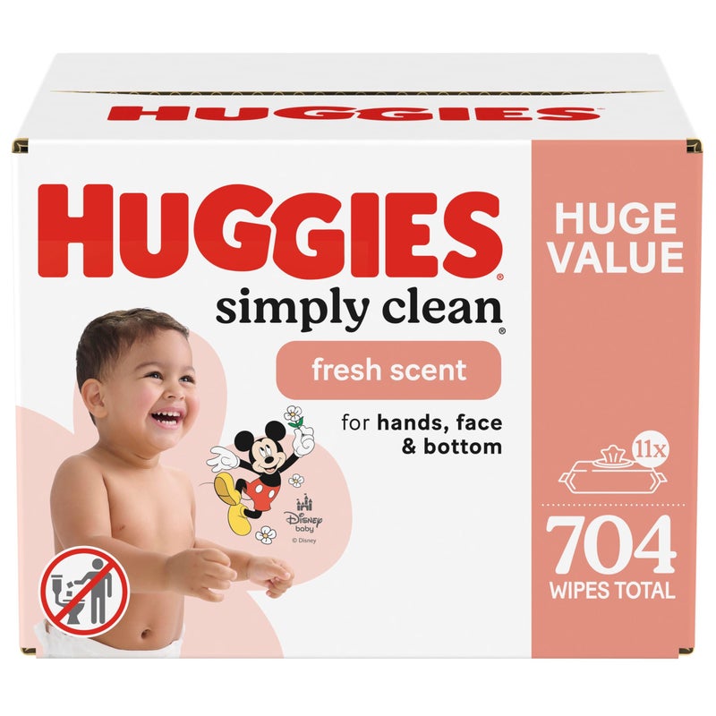 Huggies Simply Clean Fresh Scent Baby Wipes, 11 Flip-Top Packs (704 Wipes Total), Packaging May Vary - Image 1