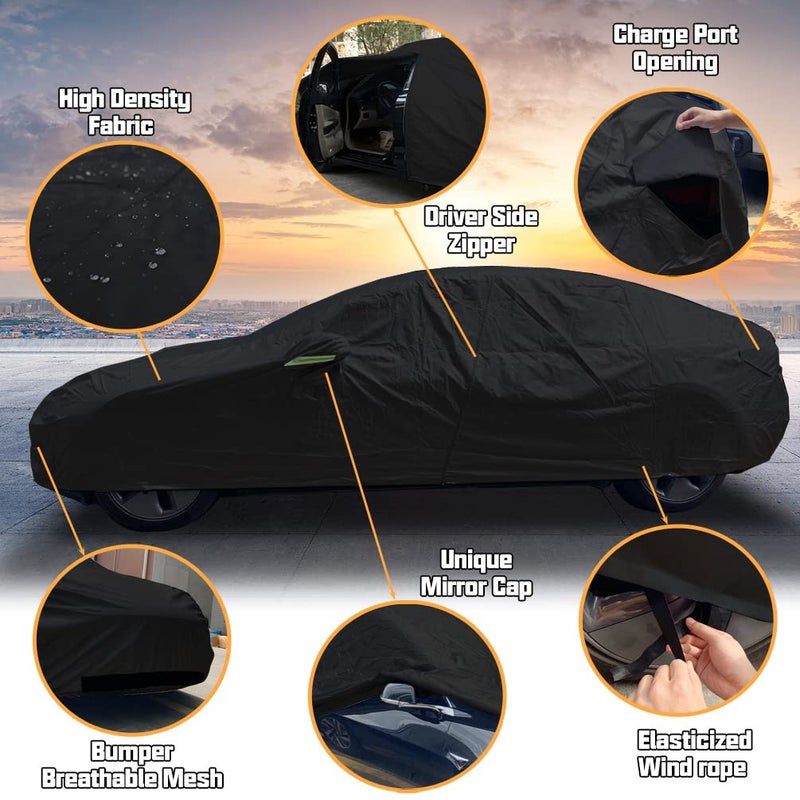 ROCCS غطاء سيارة متوافق مع تسلا موديل 3، حماية من الأشعة فوق البنفسجية لجميع الأحوال الجوية، ملحقات خارجية كاملة مقاومة للماء مع منفذ شحن بسحاب لغطاء تسلا موديل 3 في الهواء الطلق 2017-2023 - Image 2