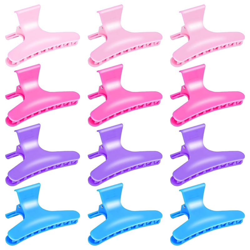 Hair Clips for Styling Sectioning 12 Pack Pink Hot Pink Purple Blue Butterfly Clamps Hair Claw Clips Pro Salon Hair Clips for Styling Sectioning Cutting and Coloring