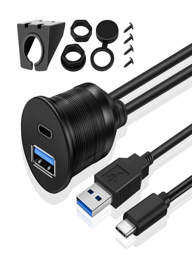 TNP Products TNP USB C + USB 3.0 Flush Mount Cable, Dual USB Extension Cable 6ft 2M for Car Dashboard with Dash Panel Mount 2 USB Type A + C Male to Female Socket Connector Adapter Cord for Boat Motorcycle Vehicle - Image 1