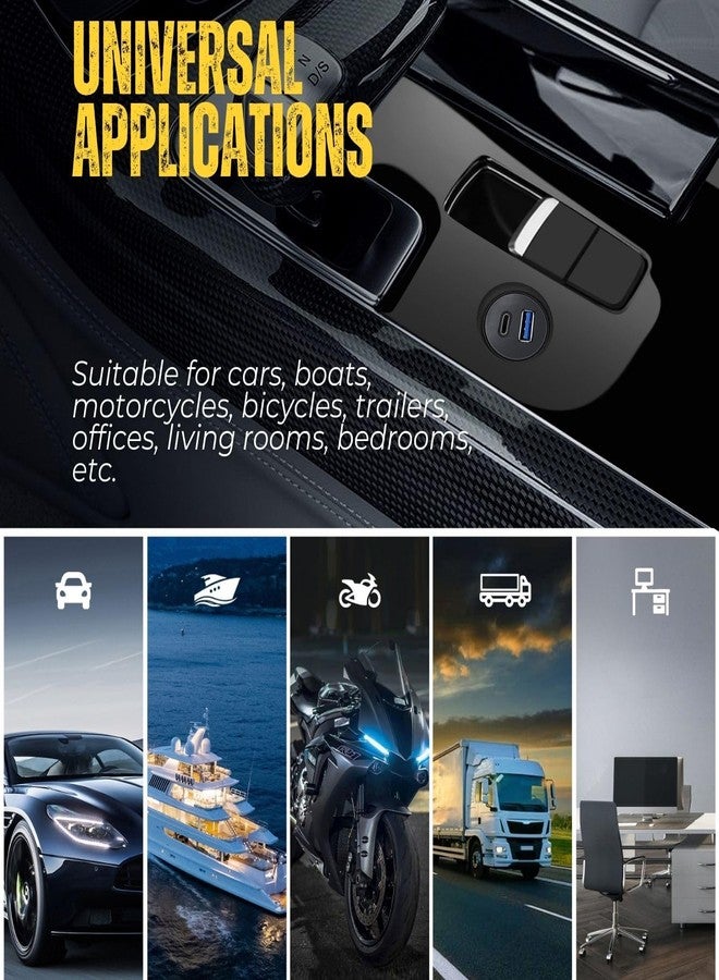 TNP Products TNP USB C + USB 3.0 Flush Mount Cable, Dual USB Extension Cable 6ft 2M for Car Dashboard with Dash Panel Mount 2 USB Type A + C Male to Female Socket Connector Adapter Cord for Boat Motorcycle Vehicle - Image 4