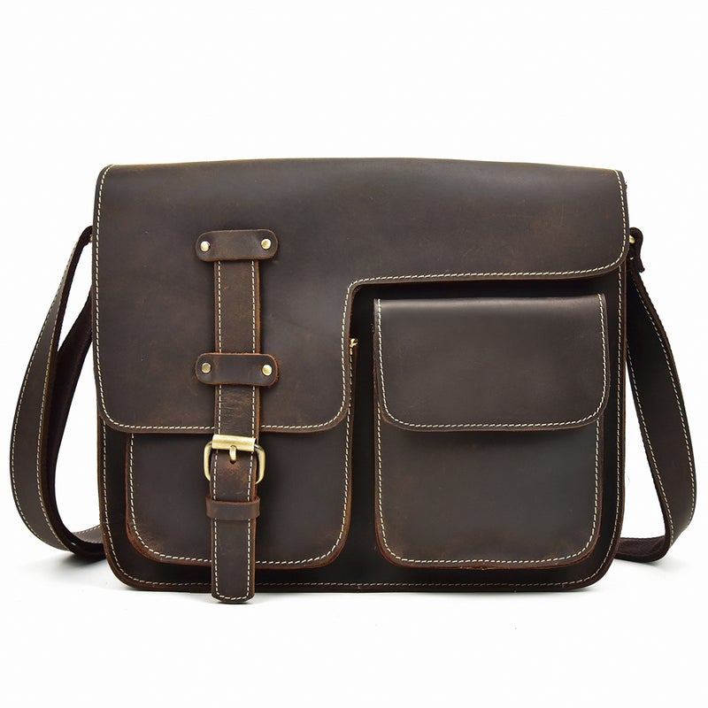 Men'S Genuine Leather Shoulder Bag, Crazy Horse Leather Crossbody Bag, Top Layer Cowhide Flap Shoulder Bag, Ipad Bag, Exclusively For Sales - Image 1