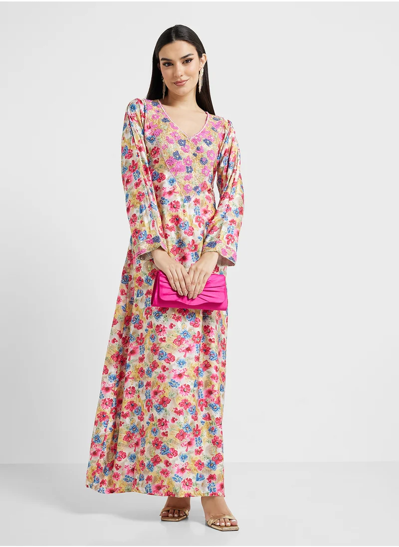 ارابيان كلوزيت Embellished Belted Jalabiya