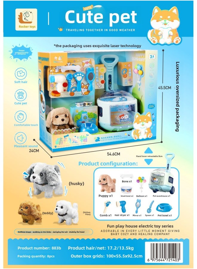 Fang Deer Children's Electric Plush Pet White Rabbit Puppy Kitten Cute Pet Transparent Shoulder Bag Simulation Shape-Color:883b Cute Pet Luxury Large Cart Gift Box (puppy)  - Image 1