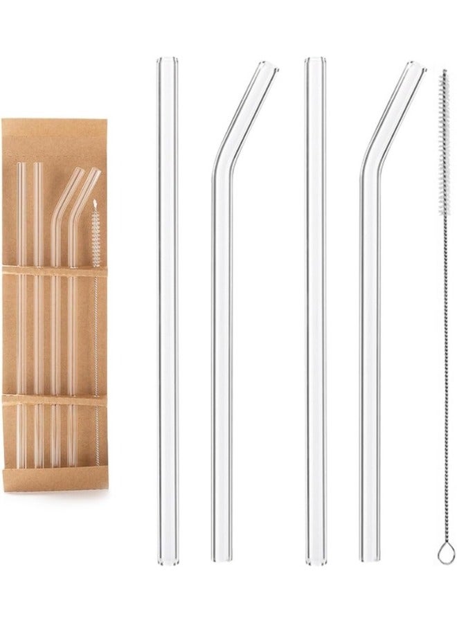 Clear Glass Straws Set, 5 Pieces - 4 x Straws, 1 x Brush, Suitable for Drinking and Juice - Image 1