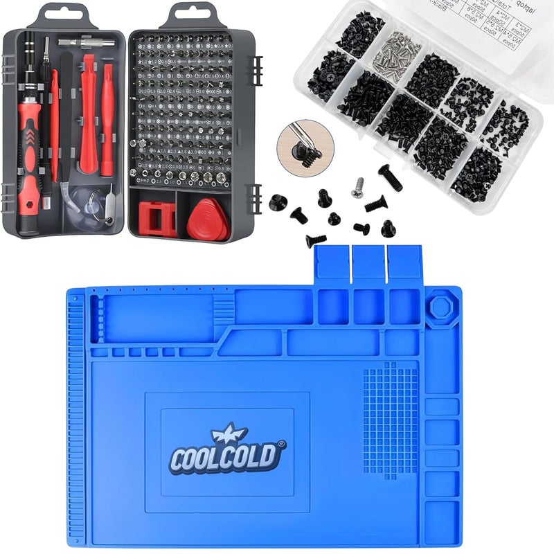 COOLCOLD 115 in 1 Screwdriver Set with Magnetic Bits, Silicone Heat Resistant Mat (932°F, 17.8x11.8 inch) & Laptop Screw Kit | Professional Repair Tool Kit for Laptop, Mobile, Tablet, Electronics - Image 1