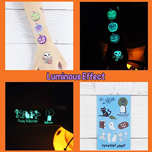 Partywind 10 Sheets Luminous Halloween Temporary Tattoos for Kids, Glow Halloween Decorations Birthday Party Favors Supplies, Halloween Fake Tattoos Goodie Bag Fillers Games Accessories for Party - Image 4