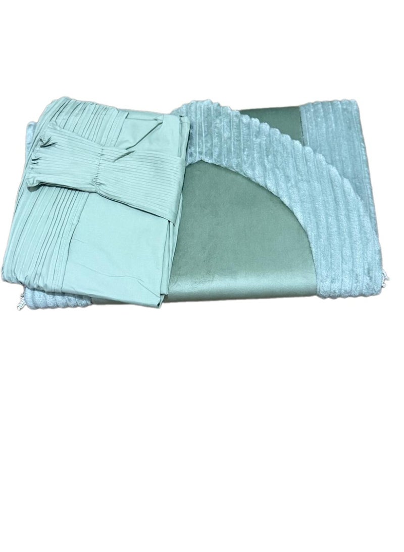 Women's prayer set: striped padded foam prayer mat with attached prayer shawl and pleated hijab.