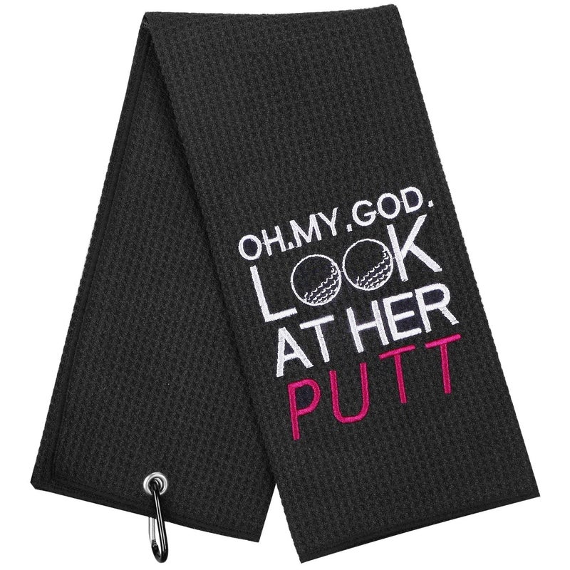 Artpreti Funny Golf Towel Oh My God Look at Her Putt  Embroidered Golf Towels for Golf Bags with Clip Fun Golf Accessories for Women Golf Birthday Gifts for Golf Fan Golf Joke