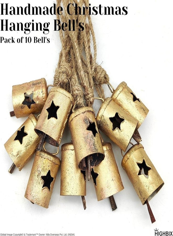 HIGHBIX Rusty Harmony Cone Shape Cow Bells 10 Pieces Vintage Handmade Rustic Lucky Christmas Hanging 2inch Bells (Cylinder Star, Small) - Image 3