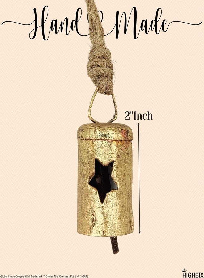HIGHBIX Rusty Harmony Cone Shape Cow Bells 10 Pieces Vintage Handmade Rustic Lucky Christmas Hanging 2inch Bells (Cylinder Star, Small) - Image 2