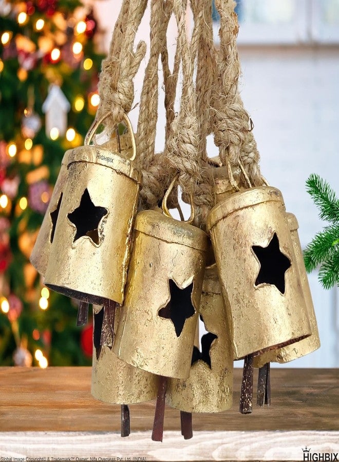HIGHBIX Rusty Harmony Cone Shape Cow Bells 10 Pieces Vintage Handmade Rustic Lucky Christmas Hanging 2inch Bells (Cylinder Star, Small) - Image 5