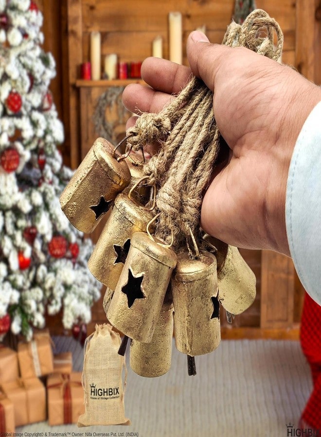 HIGHBIX Rusty Harmony Cone Shape Cow Bells 10 Pieces Vintage Handmade Rustic Lucky Christmas Hanging 2inch Bells (Cylinder Star, Small) - Image 4