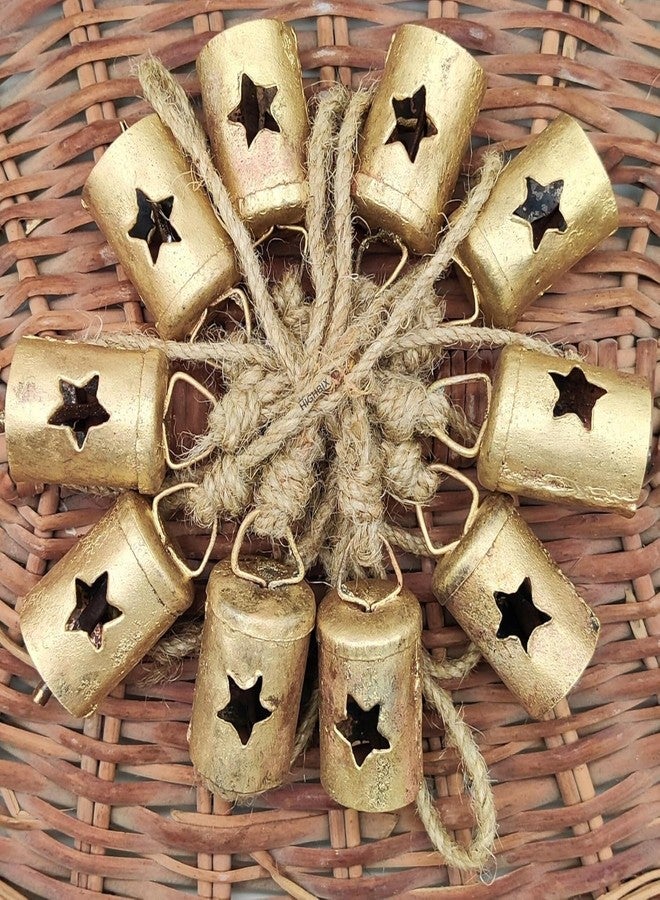 HIGHBIX Rusty Harmony Cone Shape Cow Bells 10 Pieces Vintage Handmade Rustic Lucky Christmas Hanging 2inch Bells (Cylinder Star, Small) - Image 1