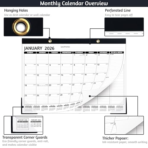 BowCuk 2026-2027 Desk Calendar – Run Now to MAR. 2027, 18 Monthly Desk Calendar 2026-2027 Large, 17'' x 12'', Best Desk/Wall Calendar 2026 with To-do Lists, Desk Pad, Ruled Blocks, Corner Protectors - Image 5