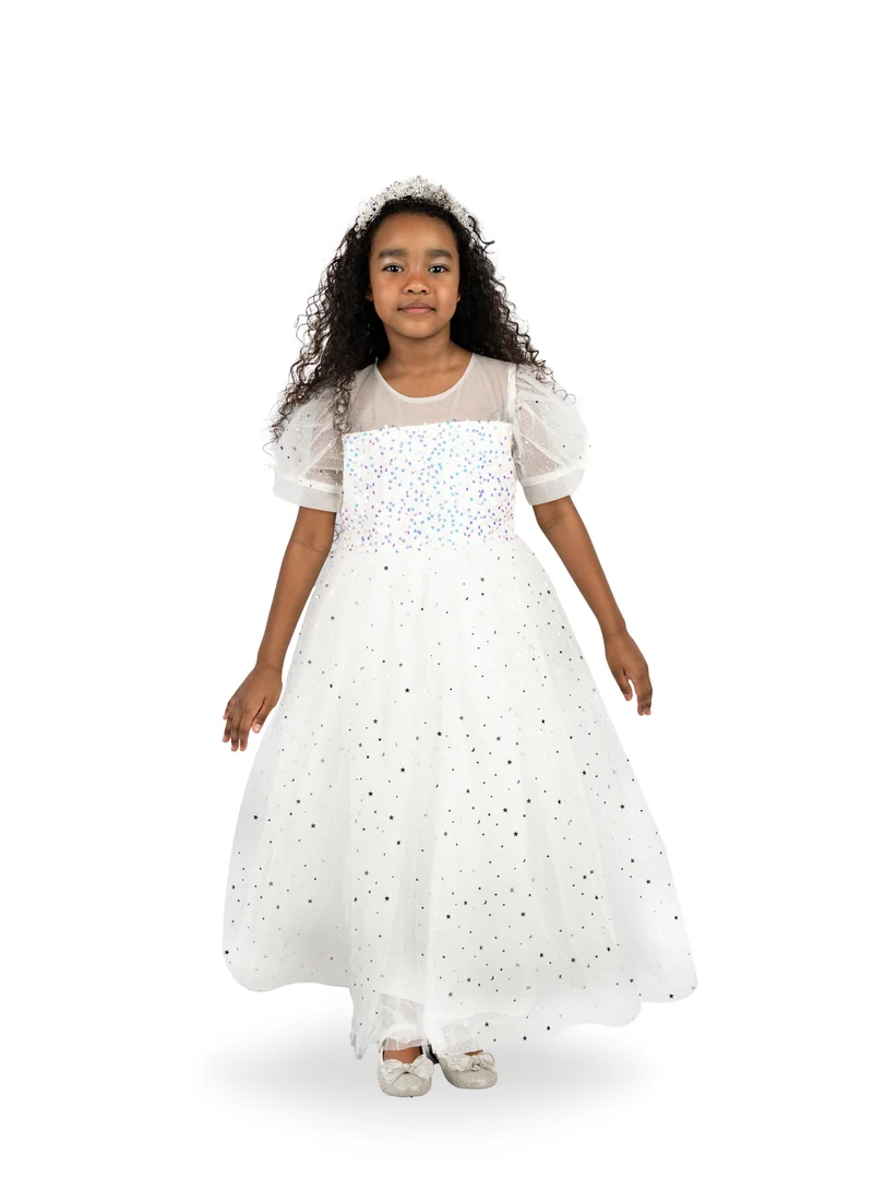 D'Daniela White Party Dress Sequin Stars