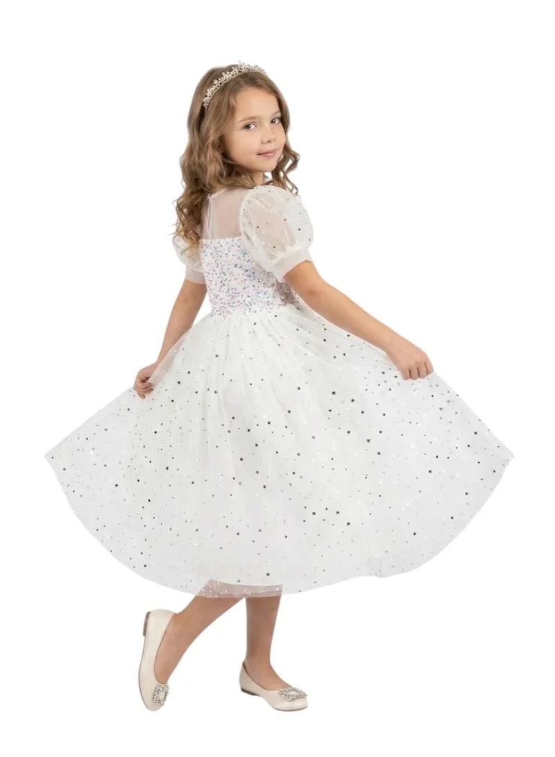 D'Daniela White Party Dress Sequin Stars
