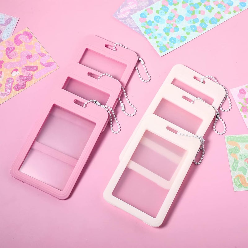 Fainne 6 Pcs Kpop Photocard Holder 2.1 x 3.3 Inch Kpop Cardholder Plastic Cover Holder Korean Decorative Stickers with Keychain - Image 3