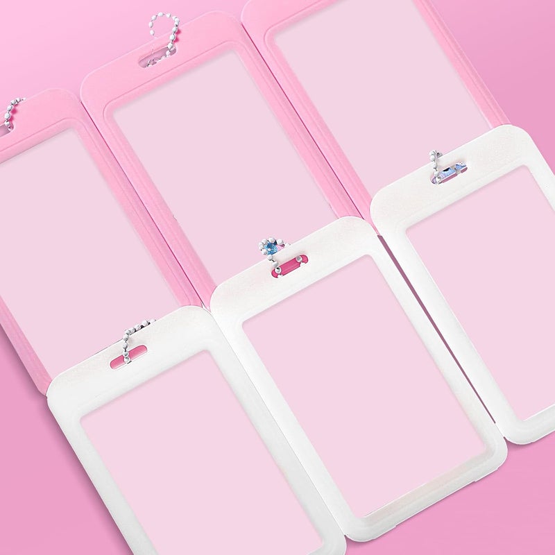 Fainne 6 Pcs Kpop Photocard Holder 2.1 x 3.3 Inch Kpop Cardholder Plastic Cover Holder Korean Decorative Stickers with Keychain - Image 4