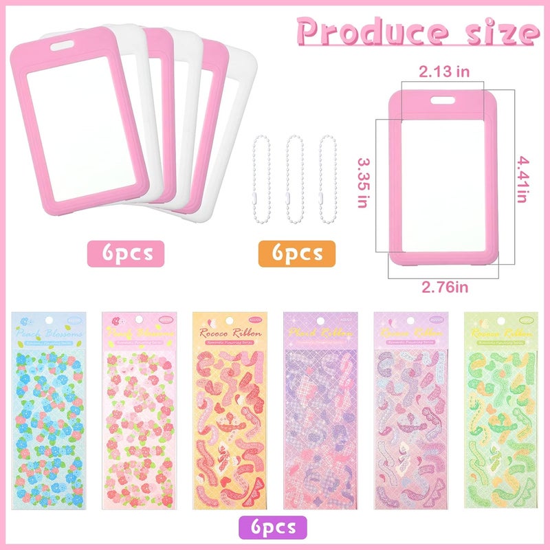 Fainne 6 Pcs Kpop Photocard Holder 2.1 x 3.3 Inch Kpop Cardholder Plastic Cover Holder Korean Decorative Stickers with Keychain - Image 2