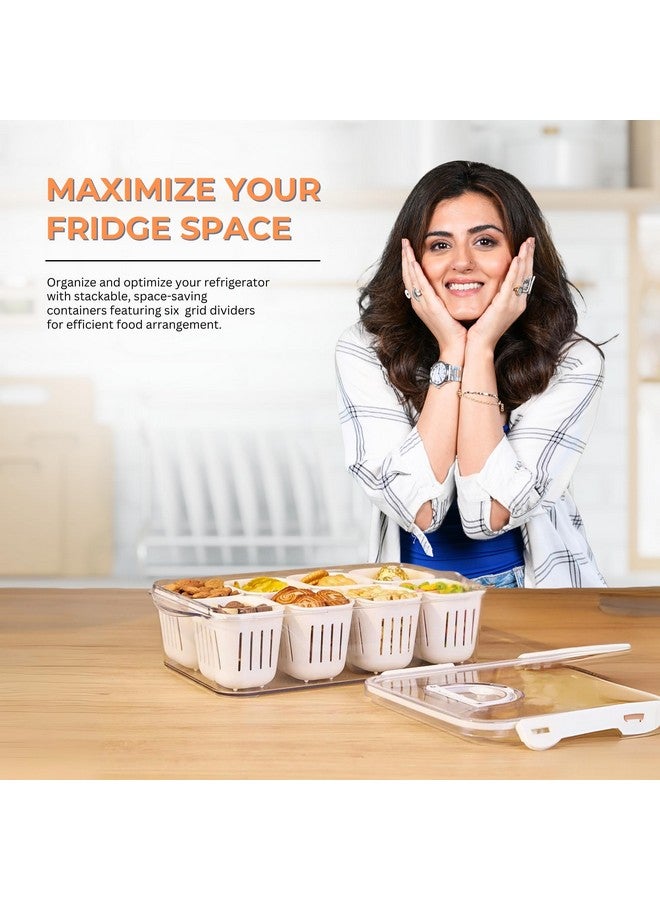 Home Essentials HomeEssentials Polyethylene Terephthalate Fridge Storage Boxes - Food Storage Containers For Kitchen|Fridge Organiser With 8 Draining Dividers Bin|Refrigerator Storage Containers (8 Grid); white - Image 2