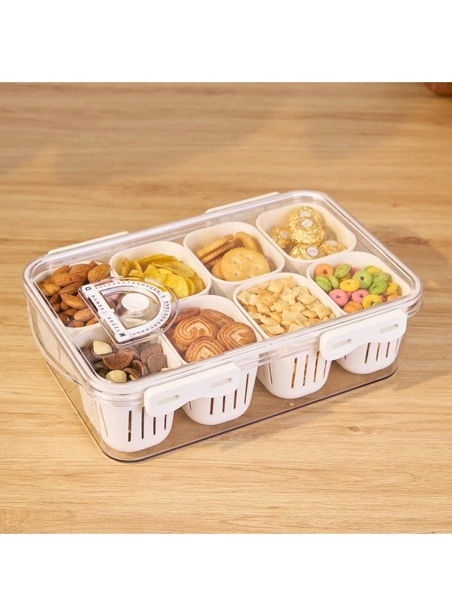 Home Essentials HomeEssentials Polyethylene Terephthalate Fridge Storage Boxes - Food Storage Containers For Kitchen|Fridge Organiser With 8 Draining Dividers Bin|Refrigerator Storage Containers (8 Grid); white - Image 1